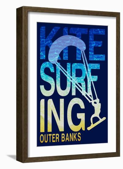 Outer Banks, North Carolina - Kite Surfing Silhouette-Lantern Press-Framed Art Print