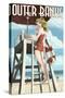 Outer Banks, North Carolina - Lifeguard Pinup Girl-Lantern Press-Stretched Canvas