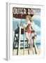 Outer Banks, North Carolina - Lifeguard Pinup Girl-Lantern Press-Framed Art Print