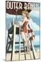 Outer Banks, North Carolina - Lifeguard Pinup Girl-Lantern Press-Mounted Art Print