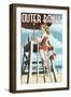 Outer Banks, North Carolina - Lifeguard Pinup Girl-Lantern Press-Framed Art Print