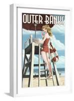 Outer Banks, North Carolina - Lifeguard Pinup Girl-Lantern Press-Framed Art Print