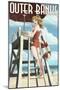 Outer Banks, North Carolina - Lifeguard Pinup Girl-Lantern Press-Mounted Art Print