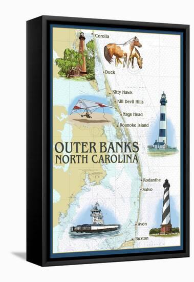 Outer Banks, North Carolina - Nautical Chart-Lantern Press-Framed Stretched Canvas