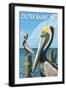 Outer Banks, North Carolina - Pelicans-Lantern Press-Framed Art Print