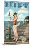 Outer Banks, North Carolina - Pinup Girl Fishing-Lantern Press-Mounted Art Print