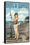 Outer Banks, North Carolina - Pinup Girl Fishing-Lantern Press-Framed Stretched Canvas