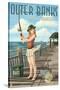 Outer Banks, North Carolina - Pinup Girl Fishing-Lantern Press-Stretched Canvas