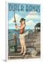 Outer Banks, North Carolina - Pinup Girl Fishing-Lantern Press-Framed Art Print