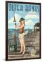 Outer Banks, North Carolina - Pinup Girl Fishing-Lantern Press-Framed Art Print