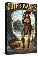 Outer Banks, North Carolina - Pirate Pinup Girl-Lantern Press-Stretched Canvas