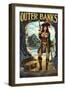 Outer Banks, North Carolina - Pirate Pinup Girl-Lantern Press-Framed Art Print