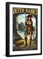 Outer Banks, North Carolina - Pirate Pinup Girl-Lantern Press-Framed Art Print