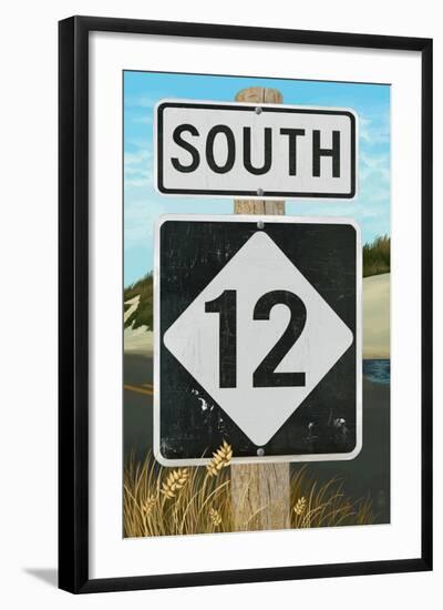 Outer Banks, North Carolina - Route 12 Sign #2- Lantern Press Poster-Lantern Press-Framed Art Print