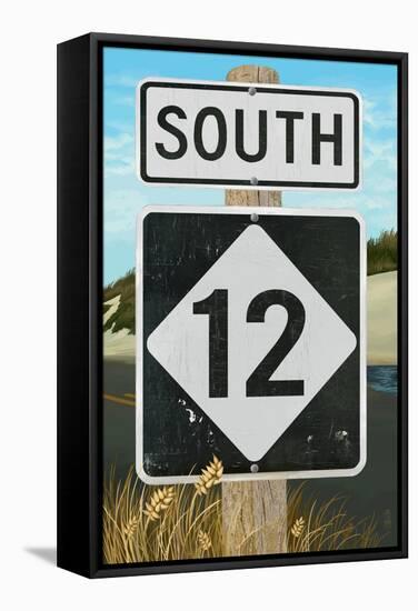 Outer Banks, North Carolina - Route 12 Sign #2- Lantern Press Poster-Lantern Press-Framed Stretched Canvas