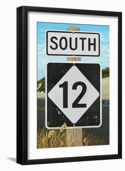 Outer Banks, North Carolina - Route 12 Sign #2- Lantern Press Poster-Lantern Press-Framed Art Print