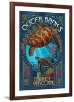 Outer Banks - North Carolina - Sea Turtle Art Nouveau-Lantern Press-Framed Art Print