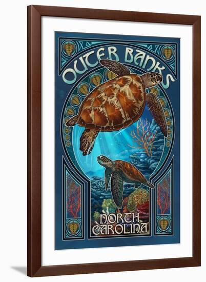 Outer Banks - North Carolina - Sea Turtle Art Nouveau-Lantern Press-Framed Art Print