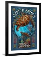 Outer Banks - North Carolina - Sea Turtle Art Nouveau-Lantern Press-Framed Art Print