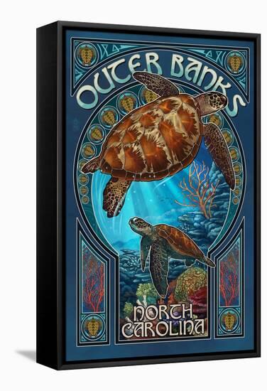 Outer Banks - North Carolina - Sea Turtle Art Nouveau-Lantern Press-Framed Stretched Canvas