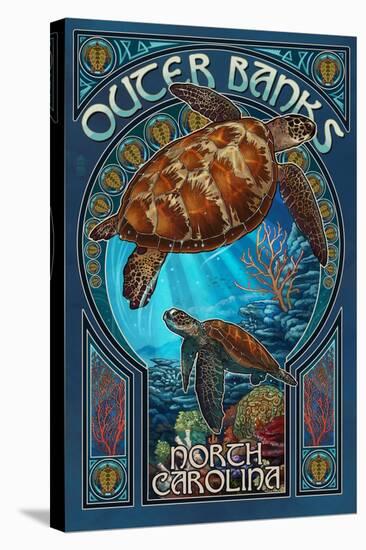 Outer Banks - North Carolina - Sea Turtle Art Nouveau-Lantern Press-Stretched Canvas