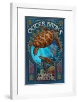 Outer Banks - North Carolina - Sea Turtle Art Nouveau-Lantern Press-Framed Art Print