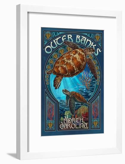 Outer Banks - North Carolina - Sea Turtle Art Nouveau-Lantern Press-Framed Art Print