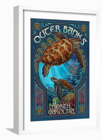 Outer Banks - North Carolina - Sea Turtle Art Nouveau-Lantern Press-Framed Art Print