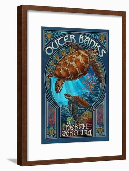 Outer Banks - North Carolina - Sea Turtle Art Nouveau-Lantern Press-Framed Art Print