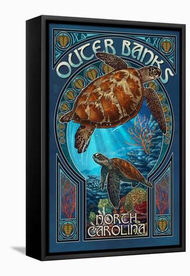 Outer Banks - North Carolina - Sea Turtle Art Nouveau-Lantern Press-Framed Stretched Canvas