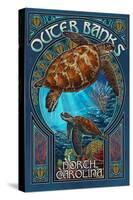 Outer Banks - North Carolina - Sea Turtle Art Nouveau-Lantern Press-Stretched Canvas