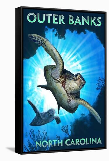 Outer Banks, North Carolina - Sea Turtles Diving-Lantern Press-Framed Stretched Canvas