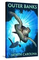 Outer Banks, North Carolina - Sea Turtles Diving-Lantern Press-Stretched Canvas