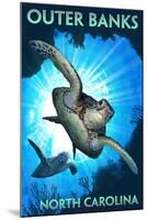 Outer Banks, North Carolina - Sea Turtles Diving-Lantern Press-Mounted Art Print