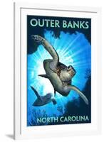 Outer Banks, North Carolina - Sea Turtles Diving-Lantern Press-Framed Art Print
