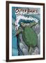 Outer Banks, North Carolina - Sea Turtles Woodblock Print-Lantern Press-Framed Art Print