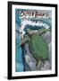 Outer Banks, North Carolina - Sea Turtles Woodblock Print-Lantern Press-Framed Art Print