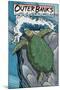 Outer Banks, North Carolina - Sea Turtles Woodblock Print-Lantern Press-Mounted Art Print