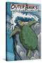 Outer Banks, North Carolina - Sea Turtles Woodblock Print-Lantern Press-Stretched Canvas