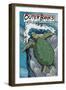 Outer Banks, North Carolina - Sea Turtles Woodblock Print-Lantern Press-Framed Art Print