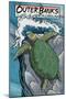 Outer Banks, North Carolina - Sea Turtles Woodblock Print-Lantern Press-Mounted Art Print