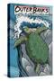 Outer Banks, North Carolina - Sea Turtles Woodblock Print-Lantern Press-Stretched Canvas