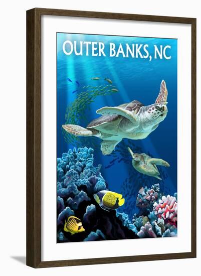 Outer Banks, North Carolina - Sea Turtles-Lantern Press-Framed Art Print