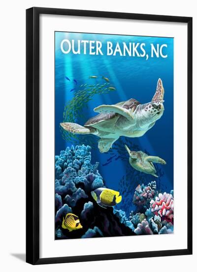 Outer Banks, North Carolina - Sea Turtles-Lantern Press-Framed Art Print