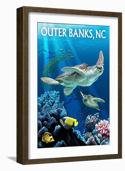 Outer Banks, North Carolina - Sea Turtles-Lantern Press-Framed Art Print