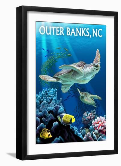 Outer Banks, North Carolina - Sea Turtles-Lantern Press-Framed Art Print