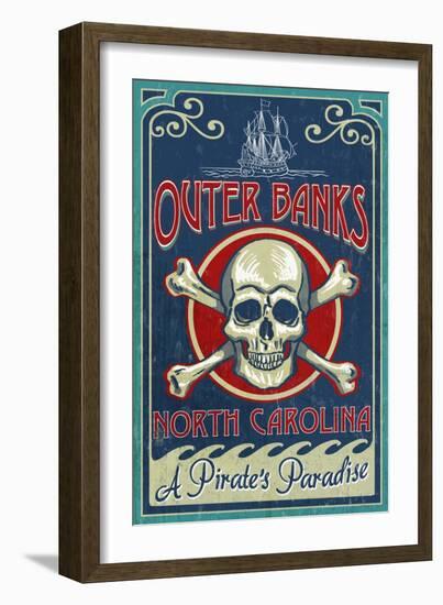 Outer Banks, North Carolina - Skull and Crossbones Sign-Lantern Press-Framed Art Print