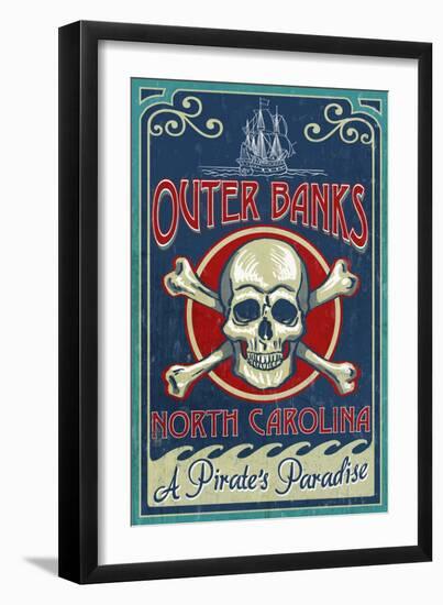 Outer Banks, North Carolina - Skull and Crossbones Sign-Lantern Press-Framed Art Print