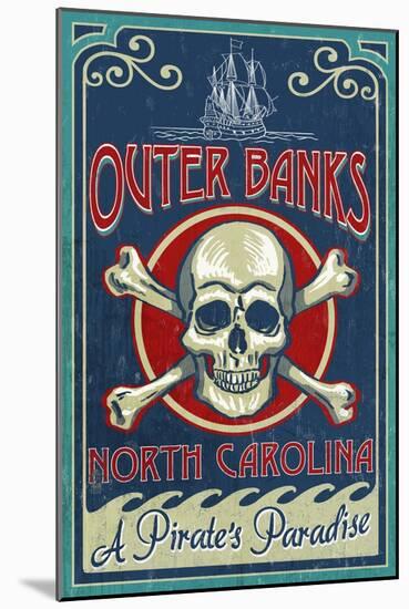 Outer Banks, North Carolina - Skull and Crossbones Sign-Lantern Press-Mounted Art Print