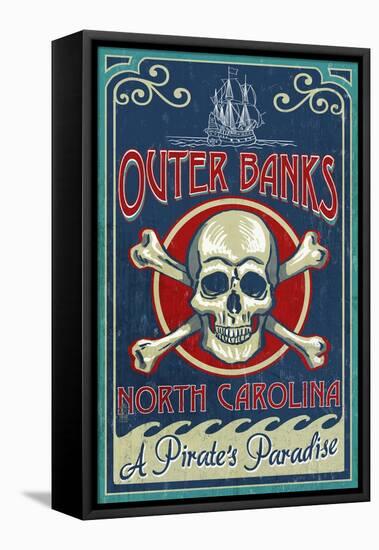 Outer Banks, North Carolina - Skull and Crossbones Sign-Lantern Press-Framed Stretched Canvas